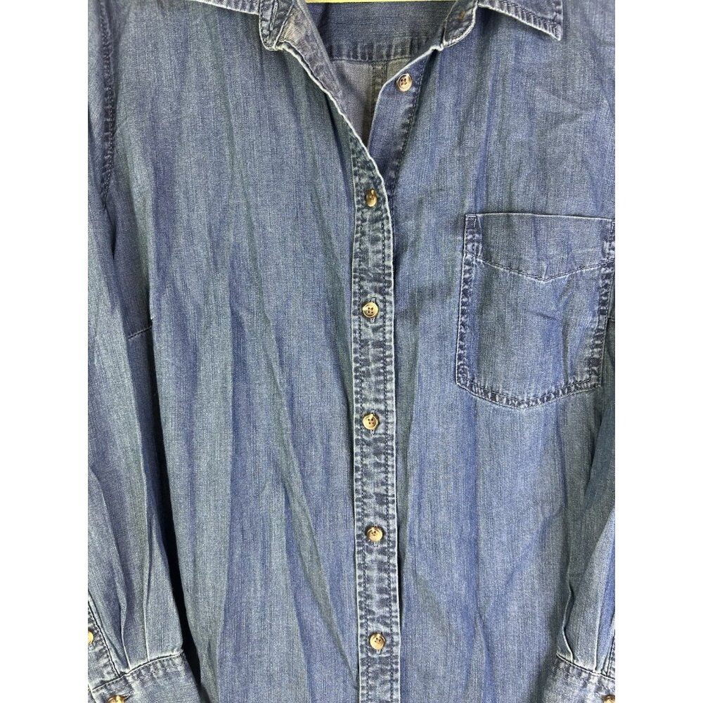 Talbots Chambray Denim Button Front Pocket Shirt - image 3